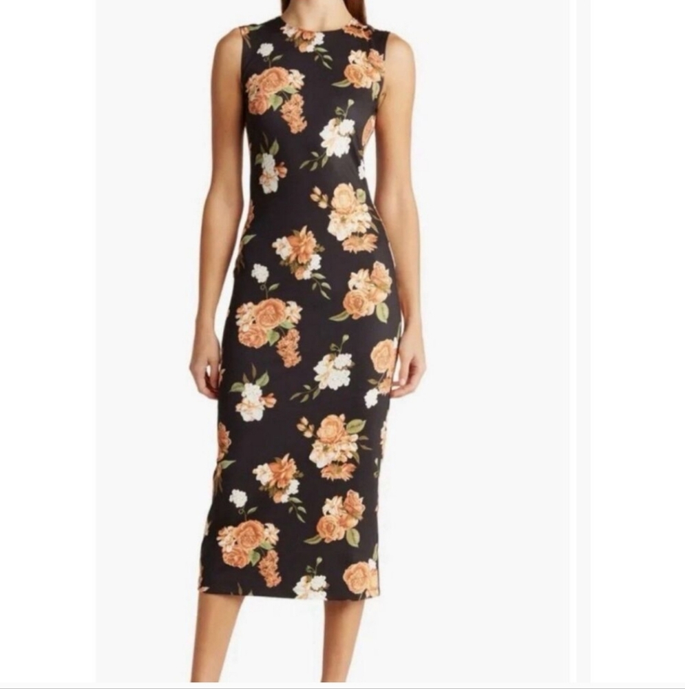 WeWoreWhat Black Floral Midi Dress